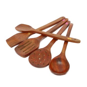 Wooden Kitchen Utensils Set - 5-Piece Cooking & Serving Tools