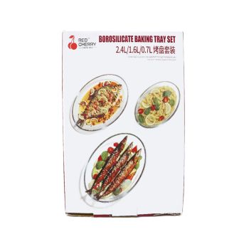 HG20364 2.4+1.6+0.7L 3PC GLASS BAKING TRAY 30.5*21.5CM