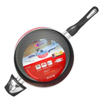 Kawashi Tempo Flame Non-Stick Deep Frying Pan With Glass Lid 24Cm